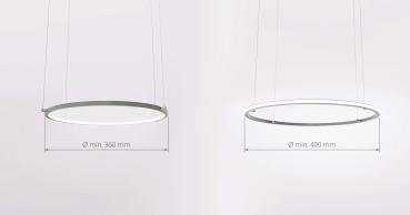 Runde LED-Aufbauleuchte aus Aluminium mit feinem Rahmen, erhältlich ab Ø 360 mm bis Ø 400 mm.